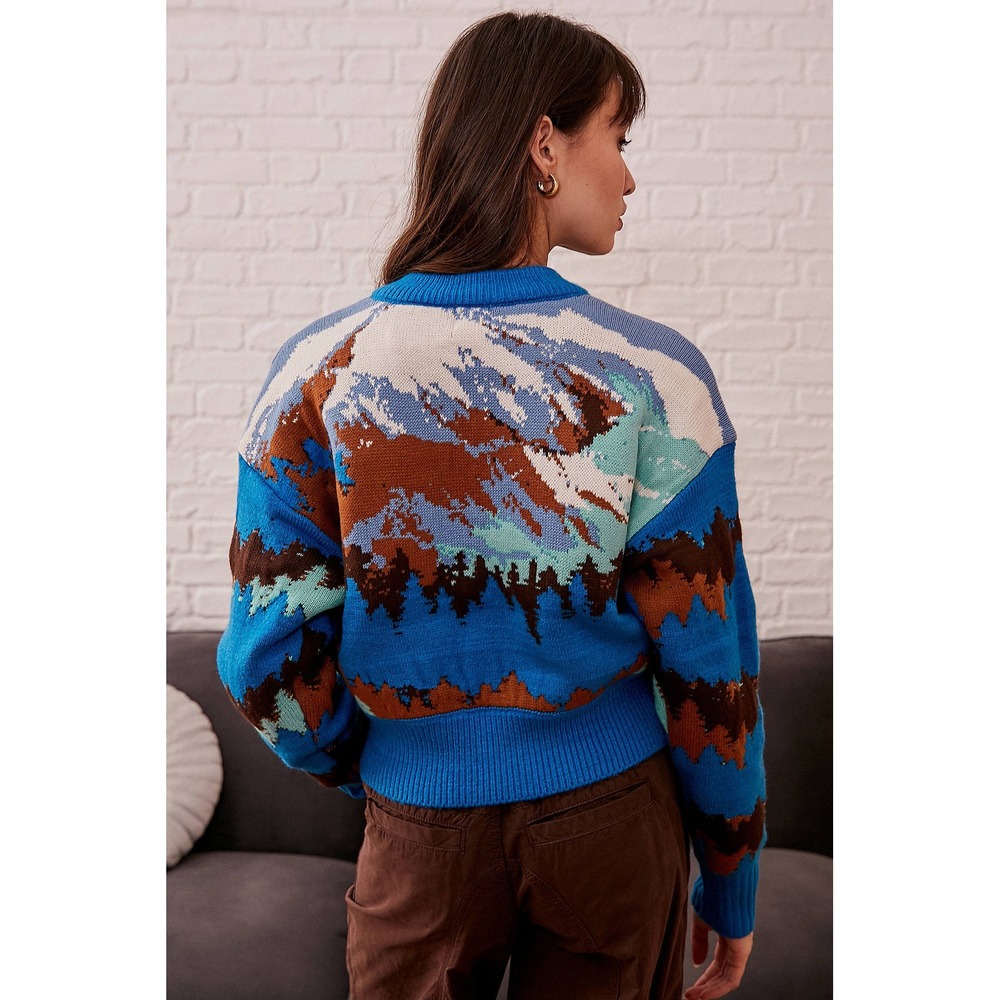 BDG Urban Outfitters Jesse‎ Size L Half Zip Mountain Forest Winter Sweater(A533) - Picture 2 of 9